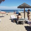 Spain, Valencia, Patacona beach, sunbeds